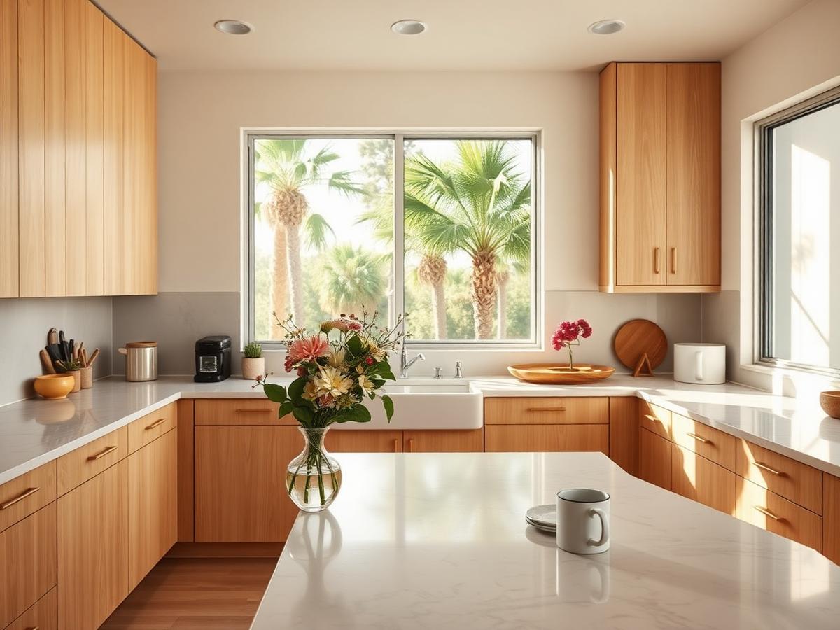 Sunlit kitchen of a renovated mid-century LA home